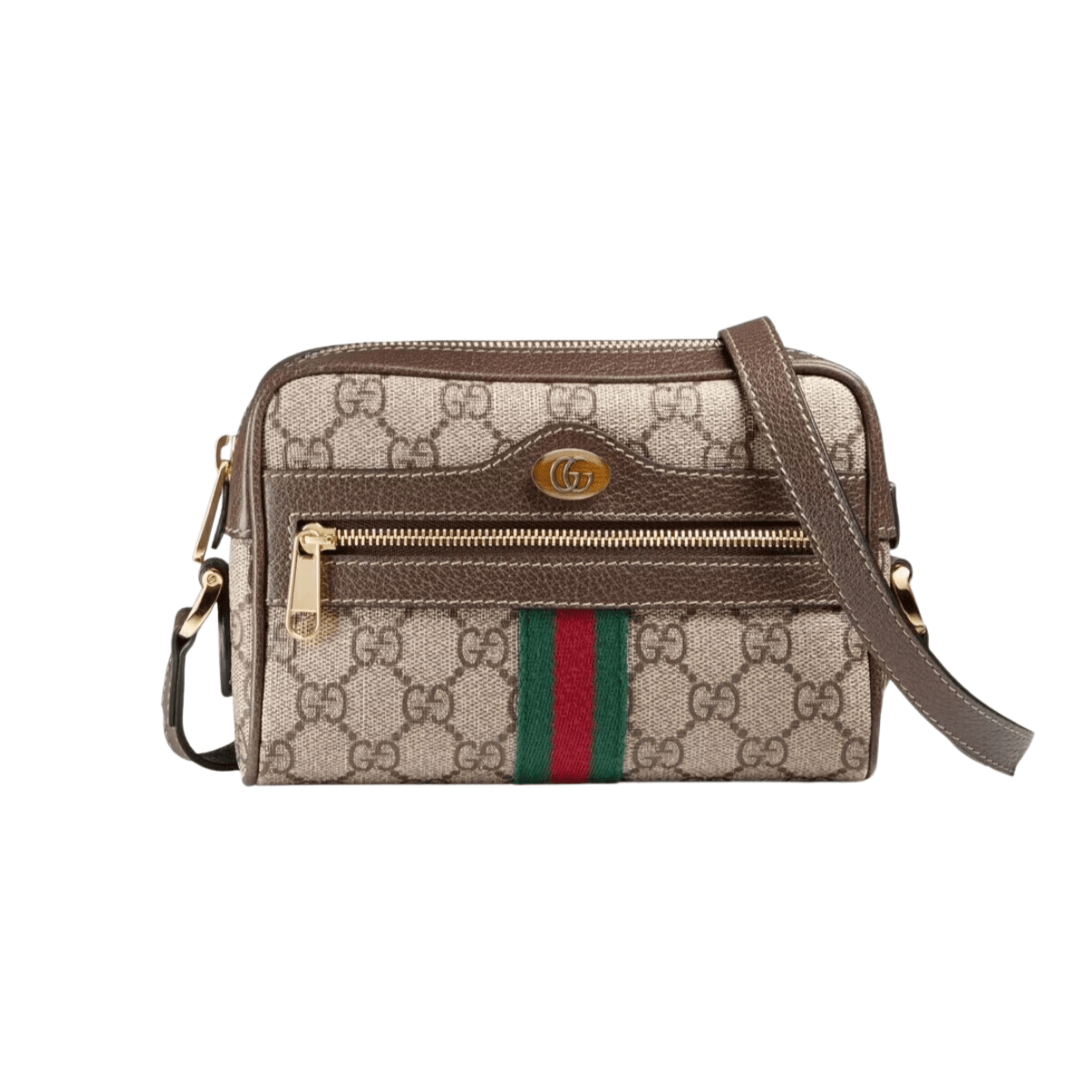 BORSA A SPALLA MINI DONNA OPHIDIA GG SUPREME BEIGE ED EBANO CON WEB VERDE E ROSSO