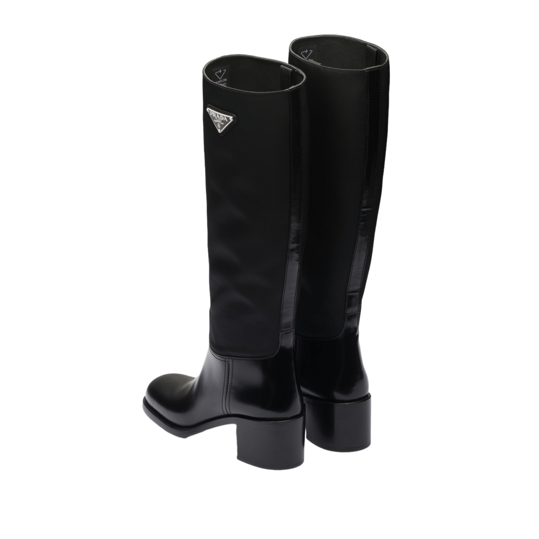 STIVALE ALTO IN PELLE SPAZZOLATA E NYLON NERO - immagine 3