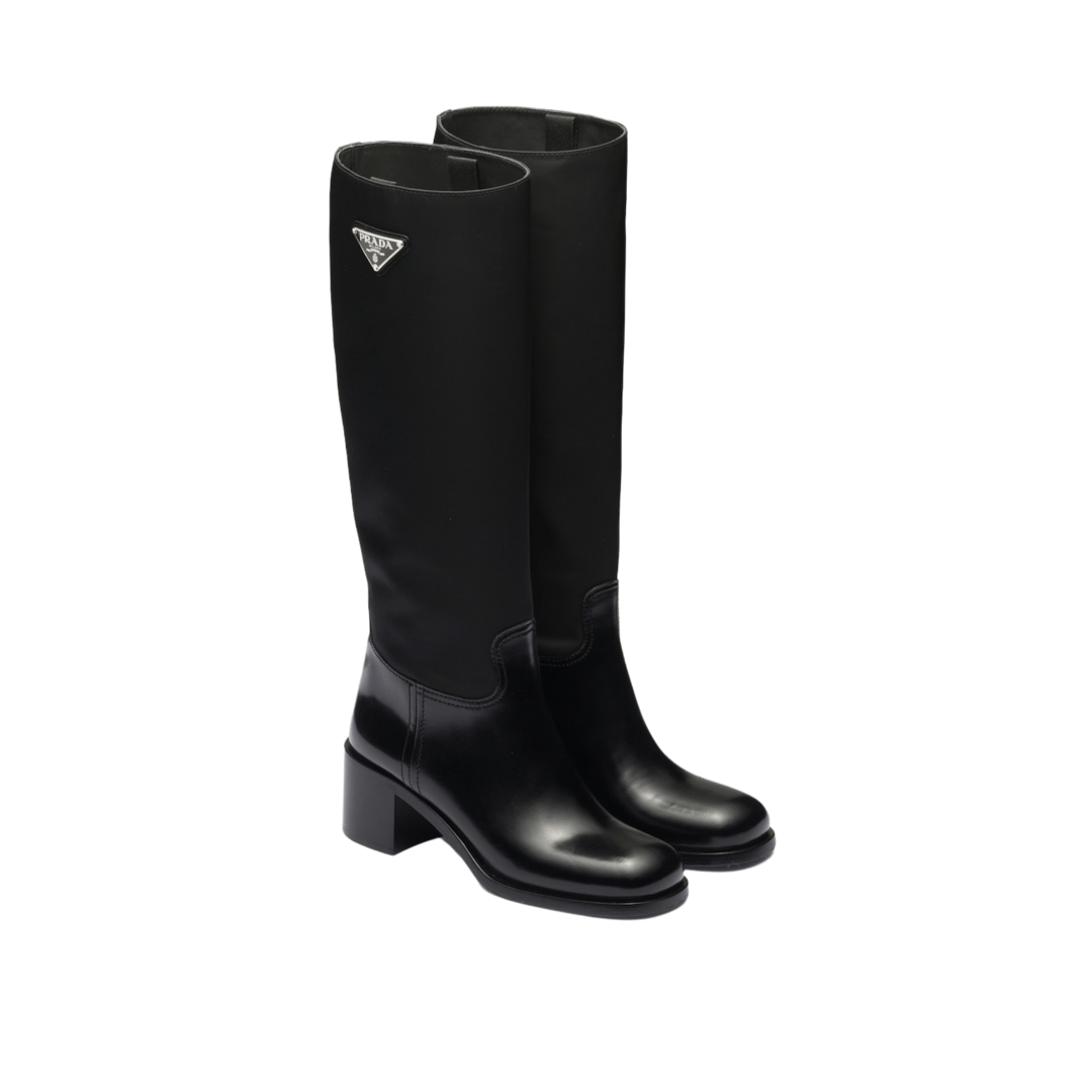 STIVALE ALTO IN PELLE SPAZZOLATA E NYLON NERO - immagine 2